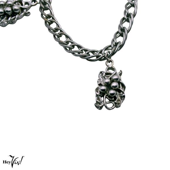 Vintage Double Link Chain Bracelet w 2 Grape Cluster Charms 6.5" Long - Hey Viv - Picture 2 of 5